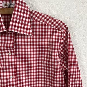 Domenico Vacca Gingham Point Collar Button Front Blouse Shirt